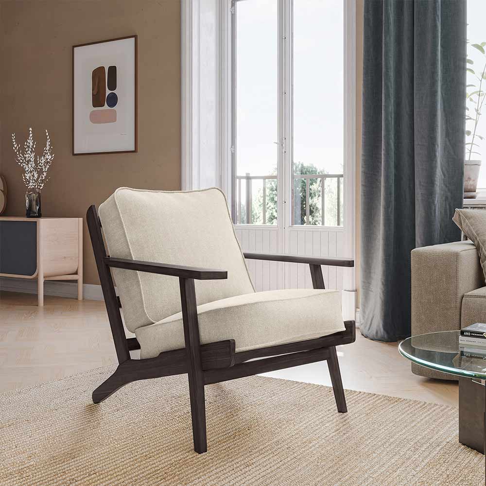 Maximus Wooden Mid-Century Modern Linen Armchair