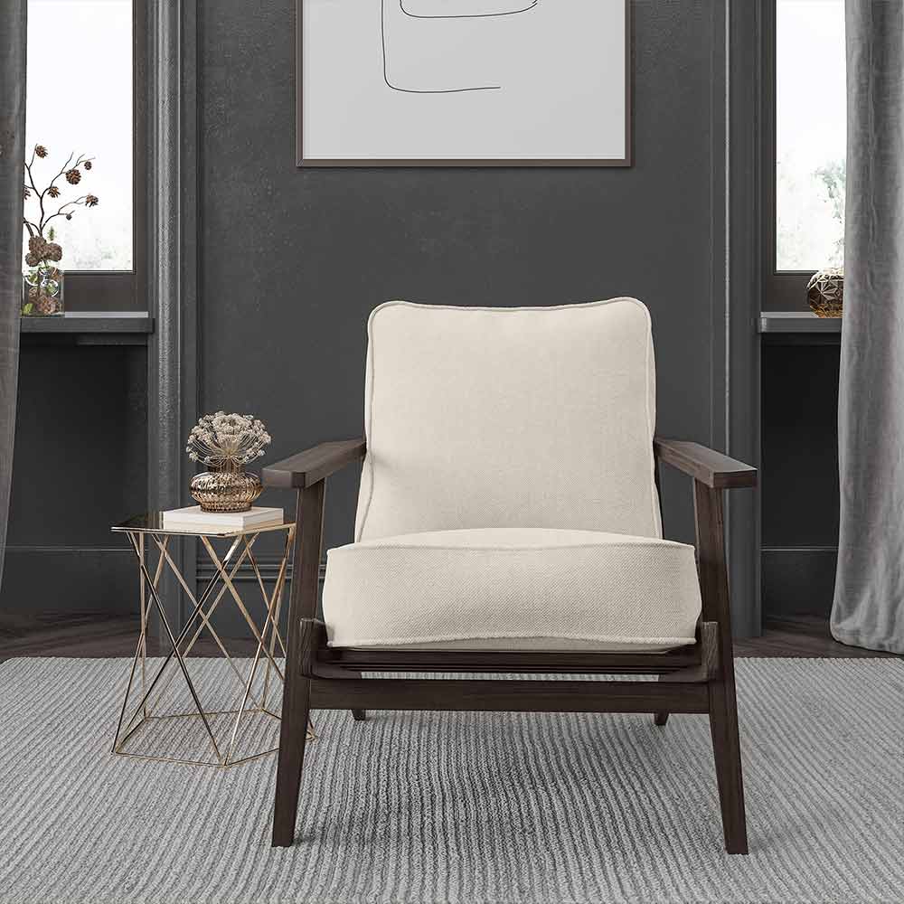 Maximus Wooden Mid-Century Modern Linen Armchair