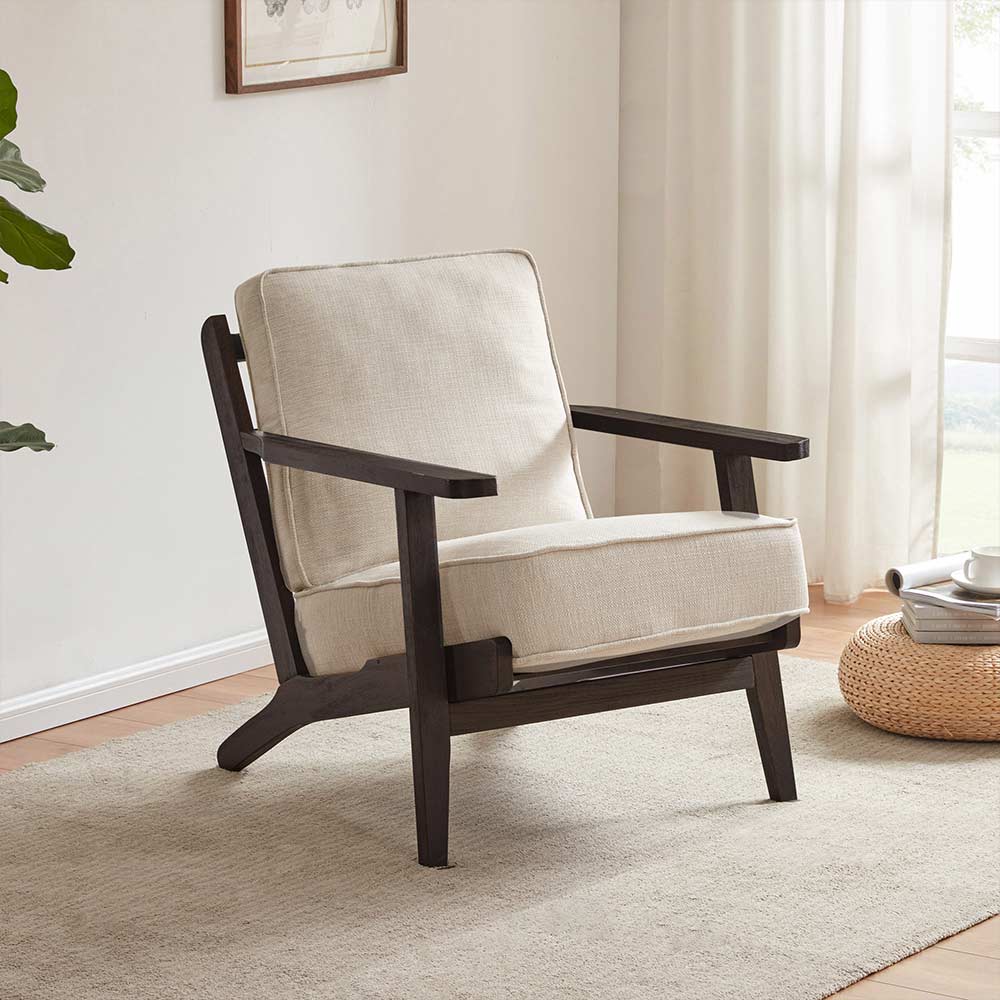 Maximus Wooden Mid-Century Modern Linen Armchair