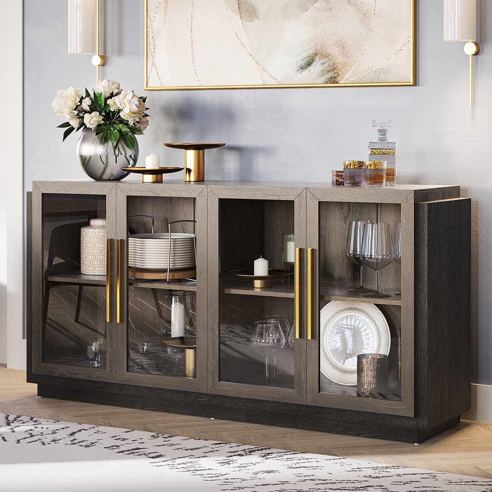 Brixston Modern Sideboard, Buffet Table with 4 Glass Doors