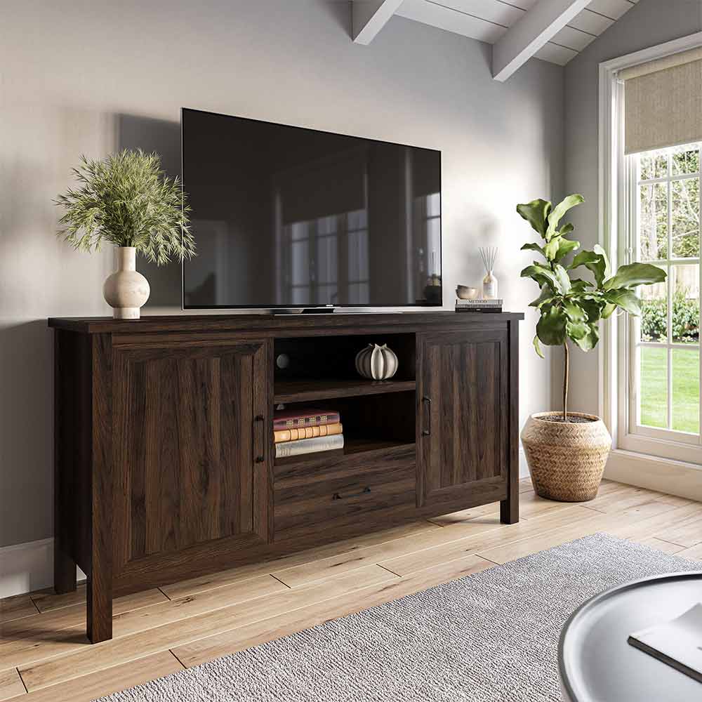 Belleze Modern 60 inch Farmhouse TV Stand or Entertainment Center for TVS Up to 65 Inches Sideboard Kitchen Buffet Storage Cabinet with Shelves and S