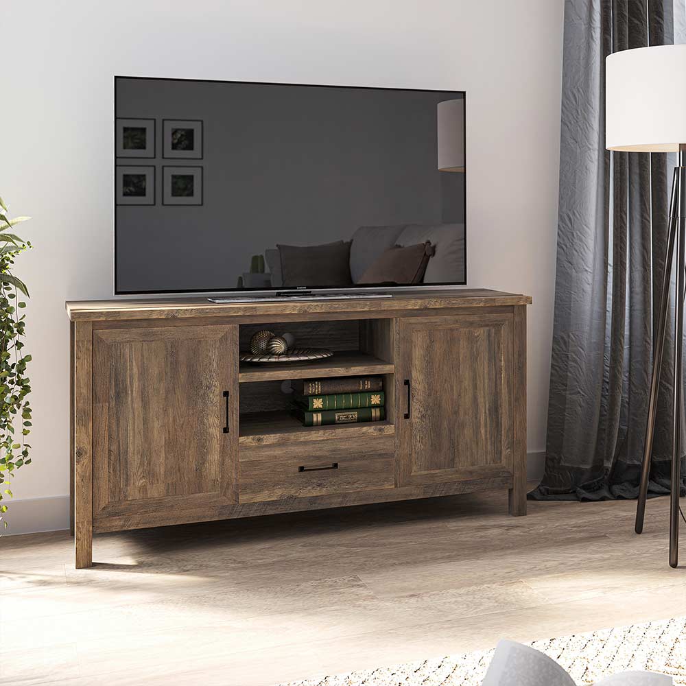 Dark Walnut Tall Farmhouse Wood TV Stand for 65 Inch TVs