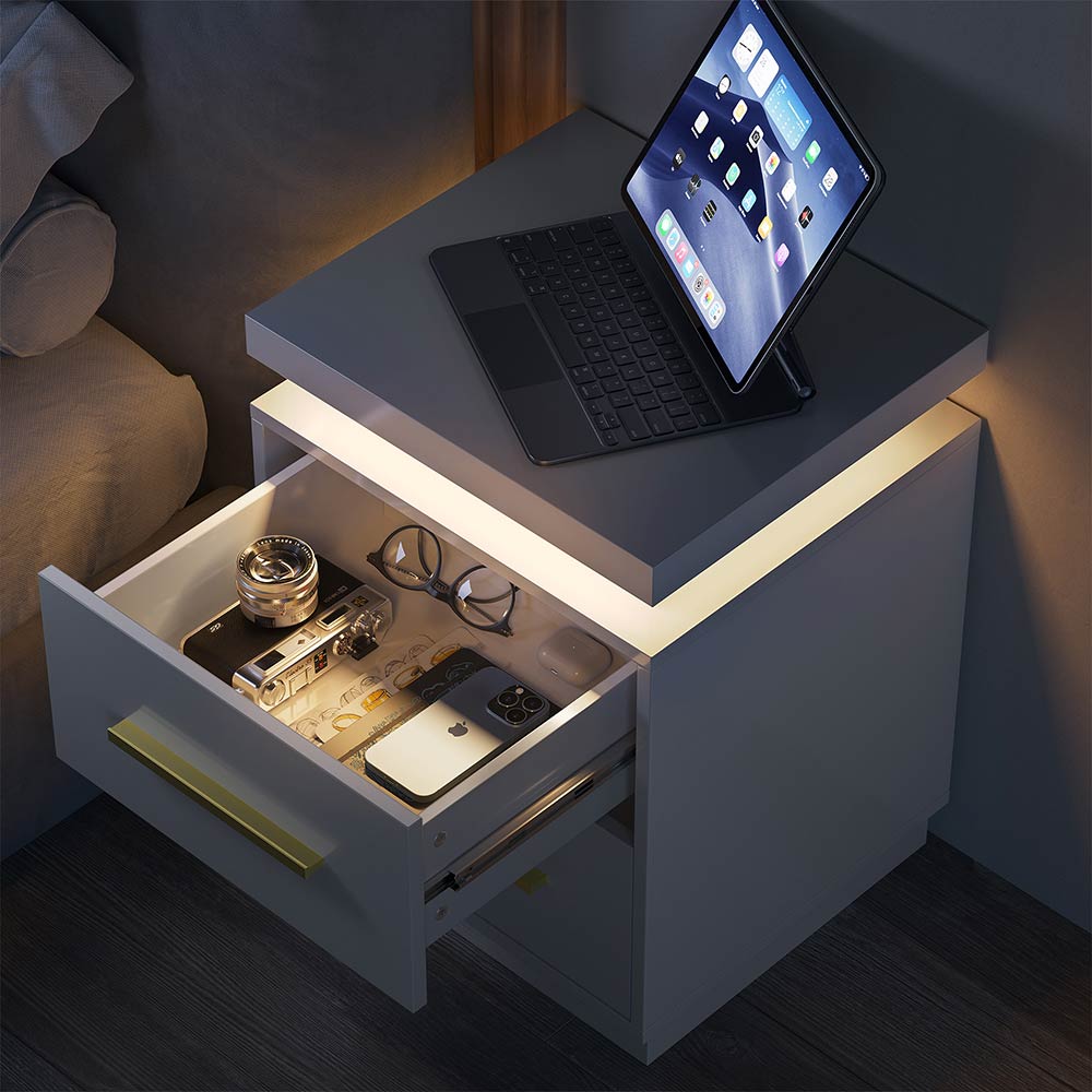Zoey 2-Drawers Modern LED Nightstand (Set of 2)