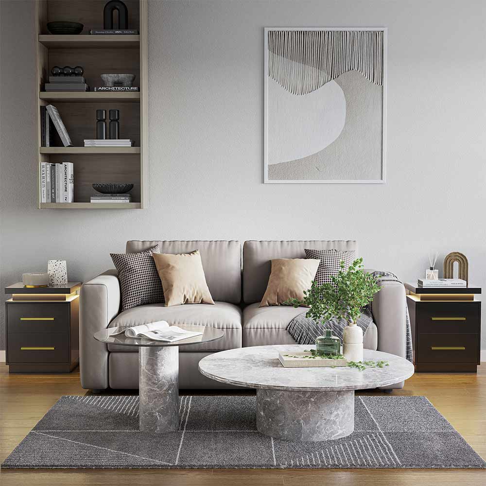 Zoey 2-Drawers Modern LED Nightstand (Set of 2)