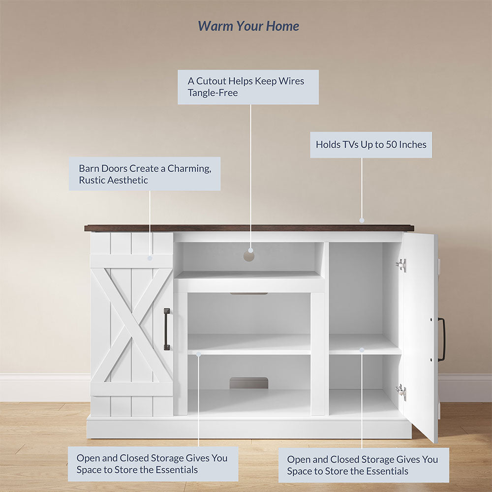 Veropeso Low Profile Farmhouse TV Stand for 50+ Inch TV