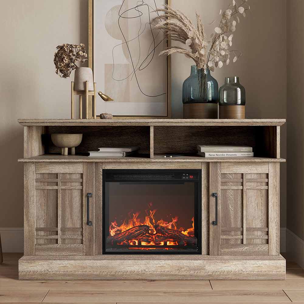 Norrell Farmhouse TV Stand with Fireplace for 50+ Inch TV