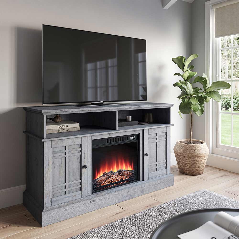 Norrell Farmhouse TV Stand with Fireplace for 50+ Inch TV