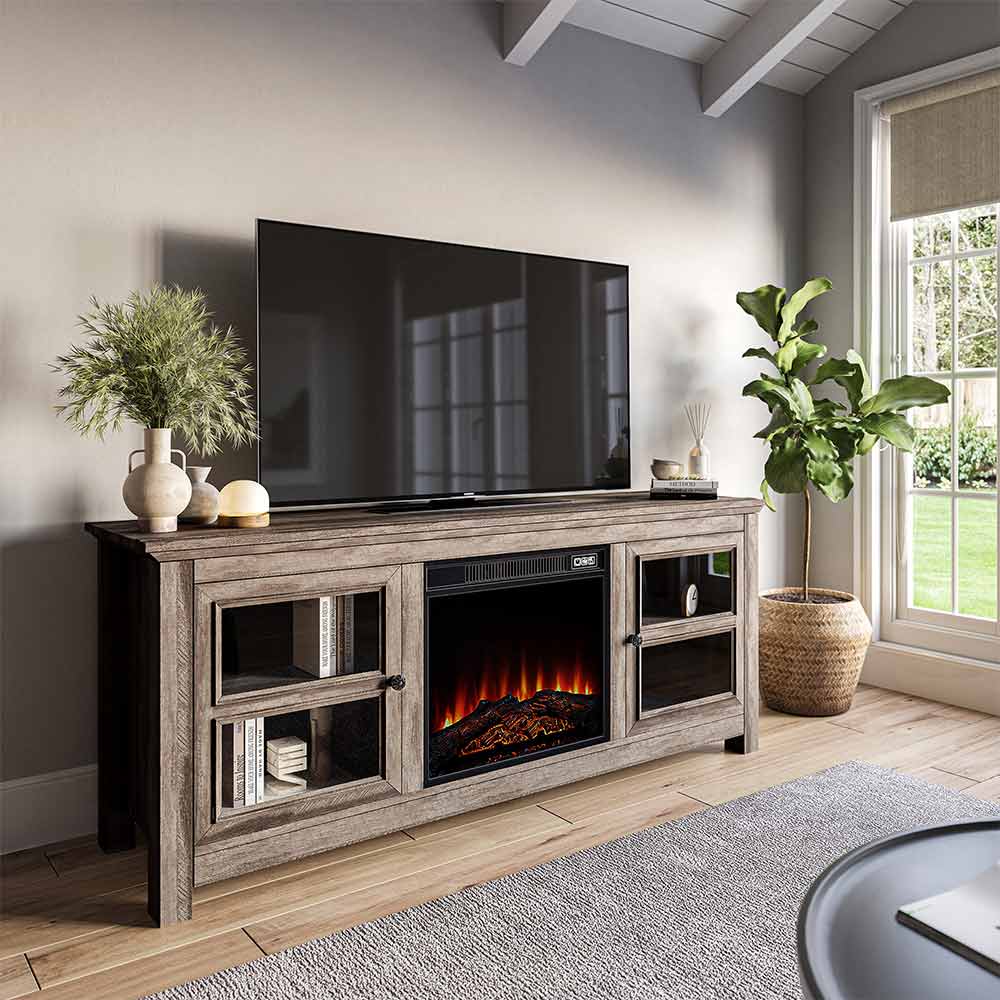 Kenton Low Profile Fireplace TV Stand for 65+ Inch TV