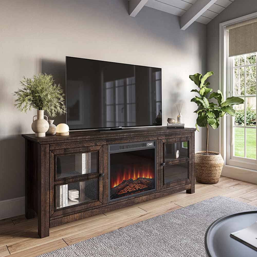 Kenton Low Profile Fireplace TV Stand for 65+ Inch TV