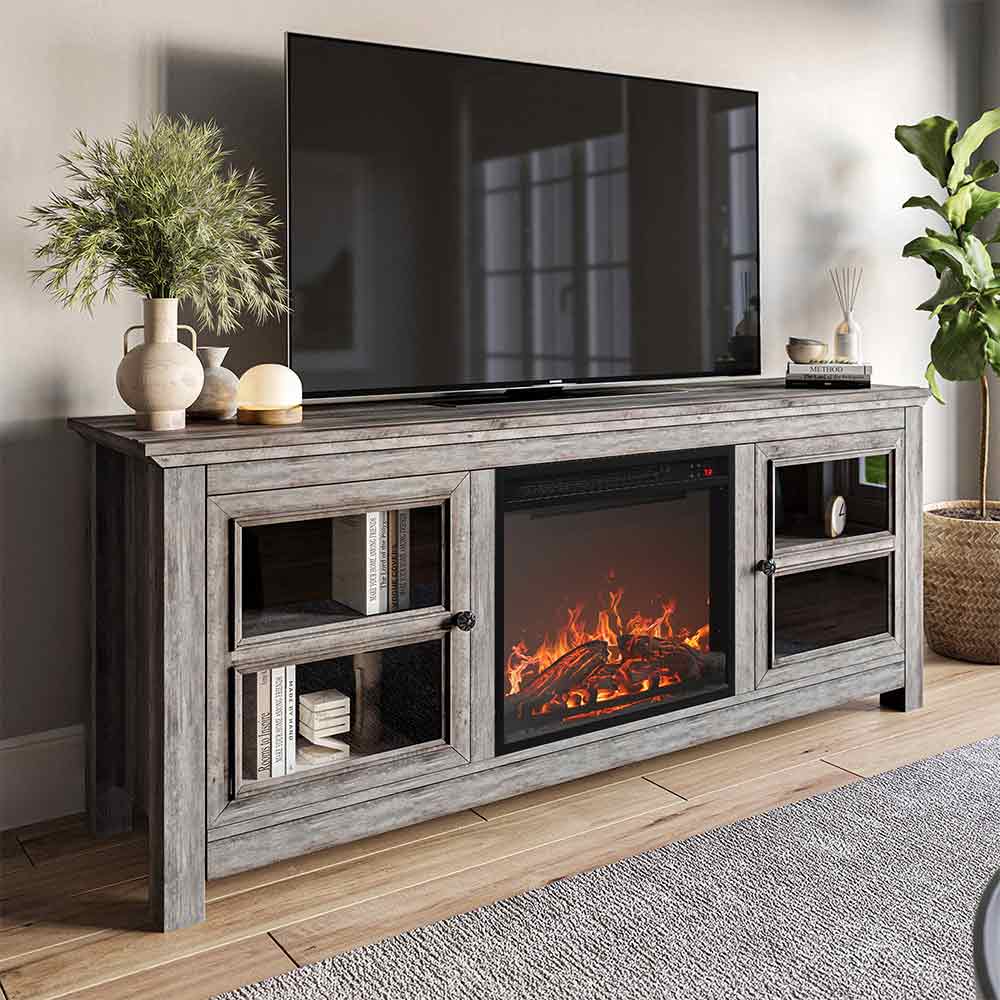 Kenton Low Profile Fireplace TV Stand for 65+ Inch TV