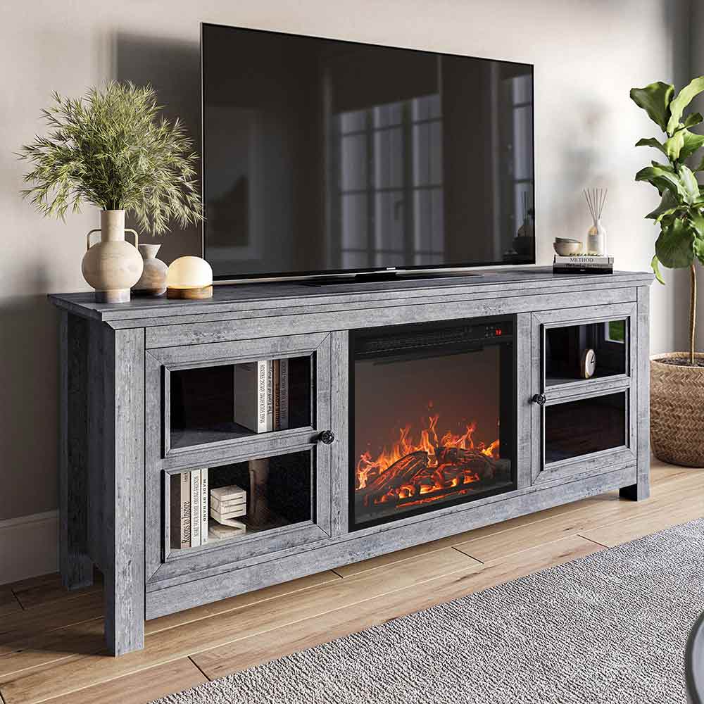 Kenton Low Profile Fireplace TV Stand for 65+ Inch TV