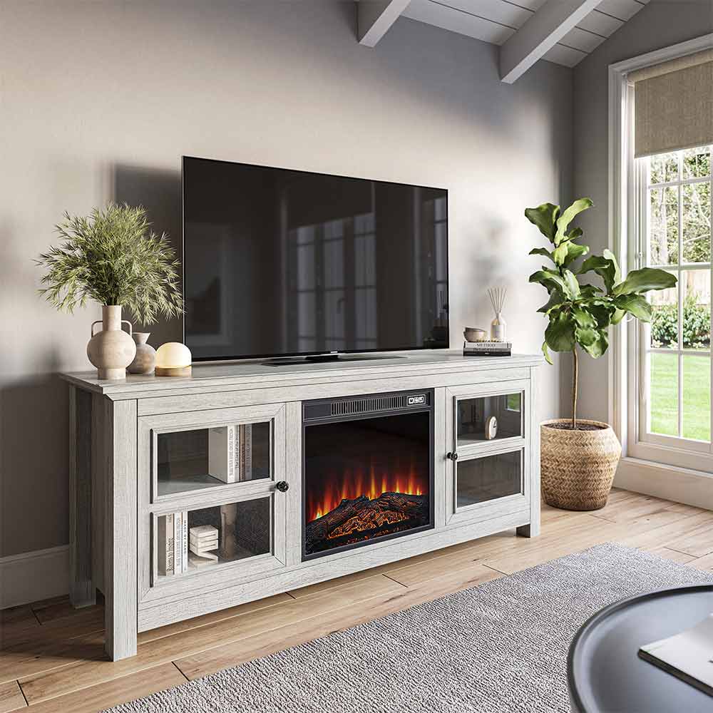 Kenton Low Profile Fireplace TV Stand for 65+ Inch TV