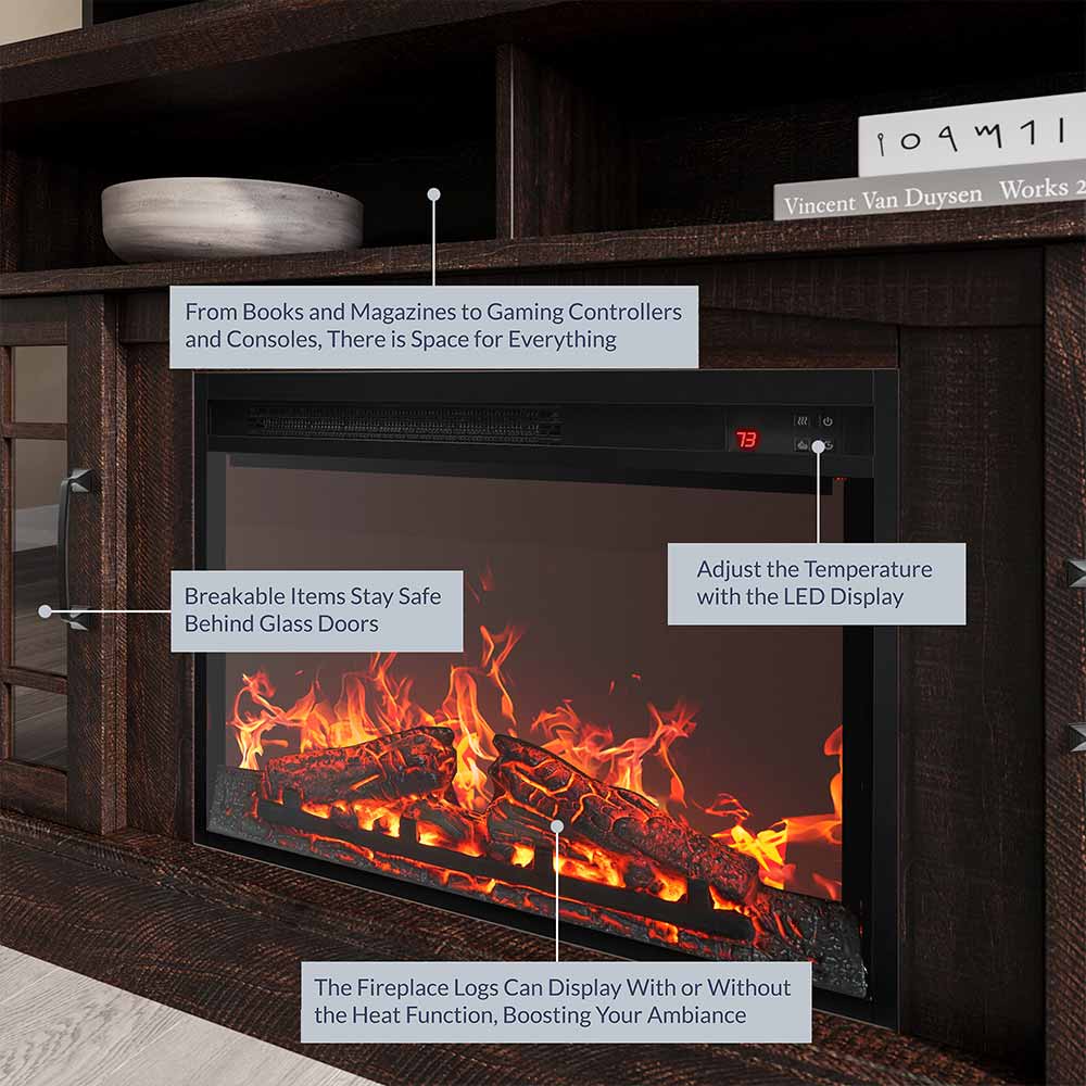 Astorga Farmhouse TV Stand with Fireplace for TVs up to 65″