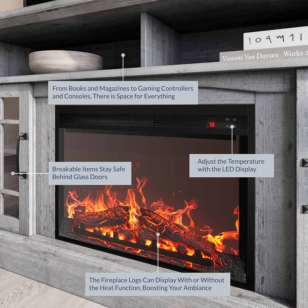 Astorga Farmhouse TV Stand with Fireplace for TVs up to 65″