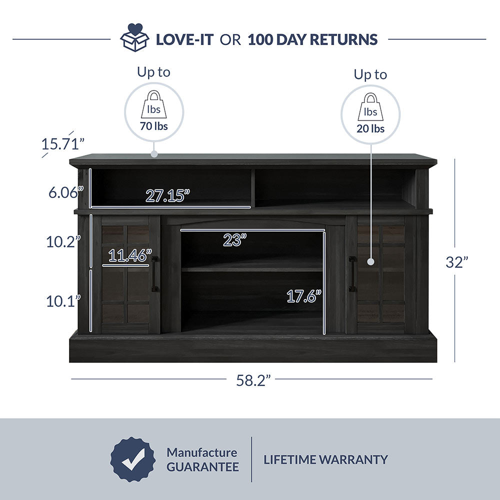 Astorga Farmhouse TV Stand with Fireplace for TVs up to 65″