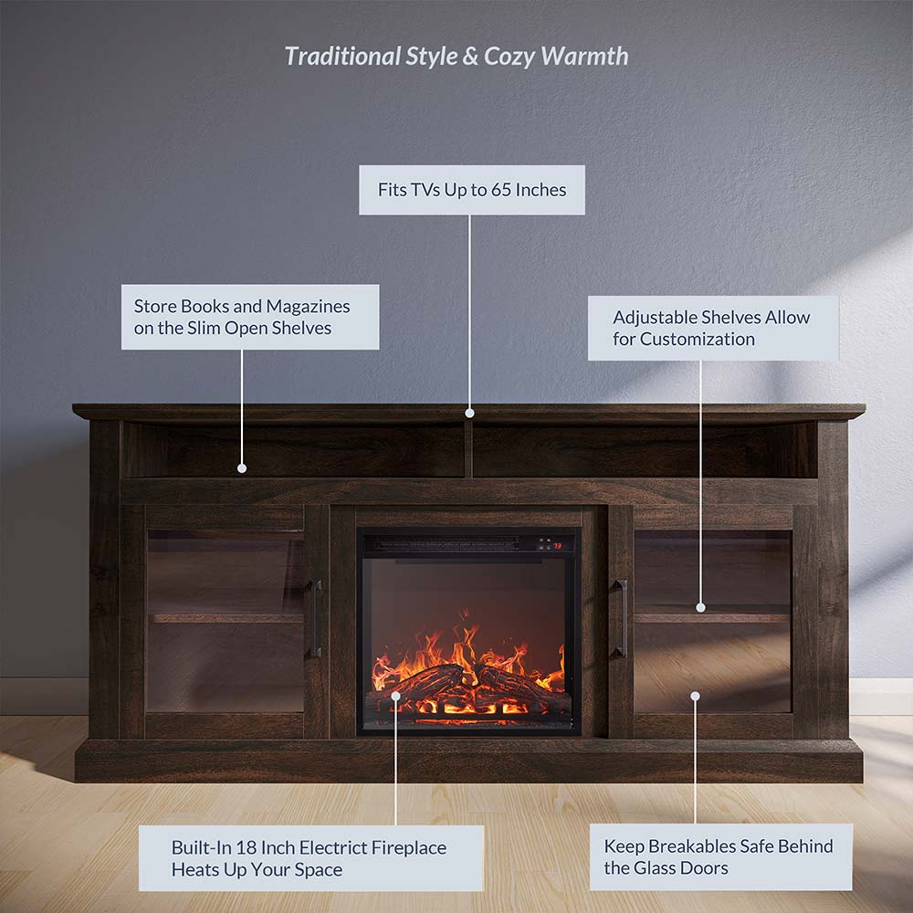 Cayman Farmhouse Fireplace TV Stand for TVs up to 65″