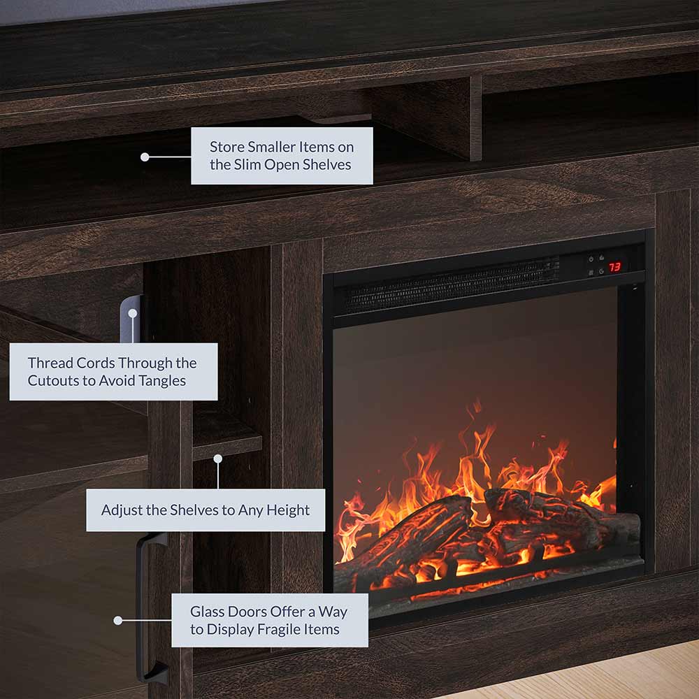 Cayman Farmhouse Fireplace TV Stand for TVs up to 65″