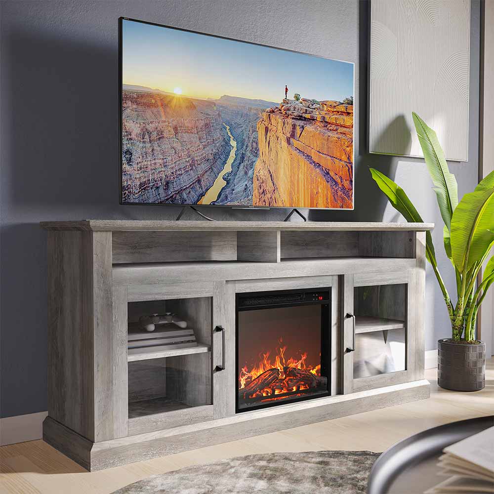 Cayman Farmhouse Fireplace TV Stand for TVs up to 65″