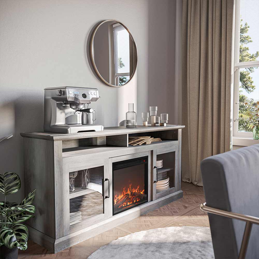 Cayman Farmhouse Fireplace TV Stand for TVs up to 65″