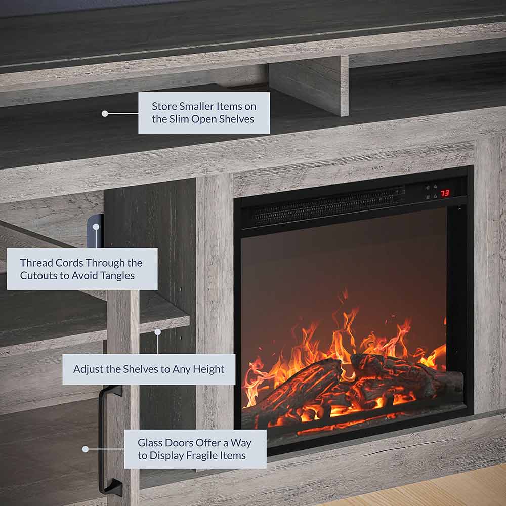 Cayman Farmhouse Fireplace TV Stand for TVs up to 65″