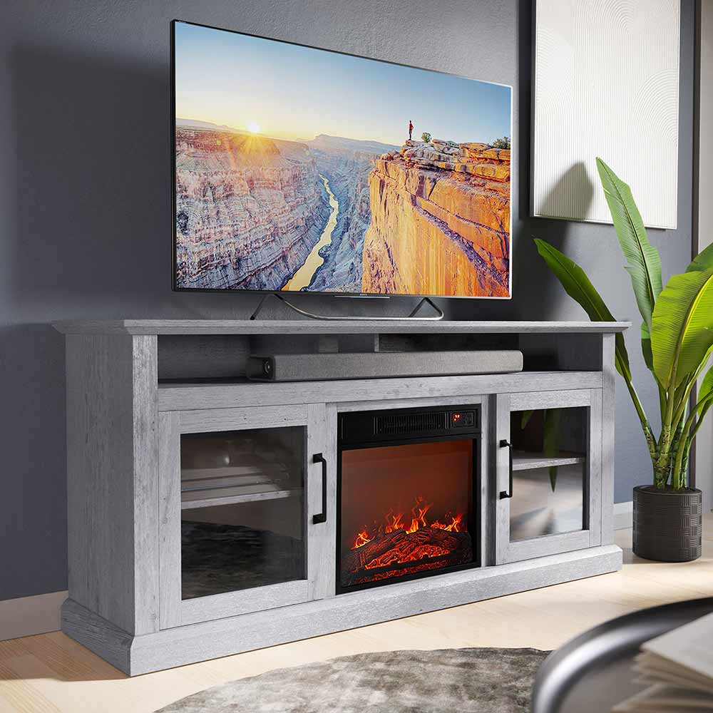 Cayman Farmhouse Fireplace TV Stand for TVs up to 65″