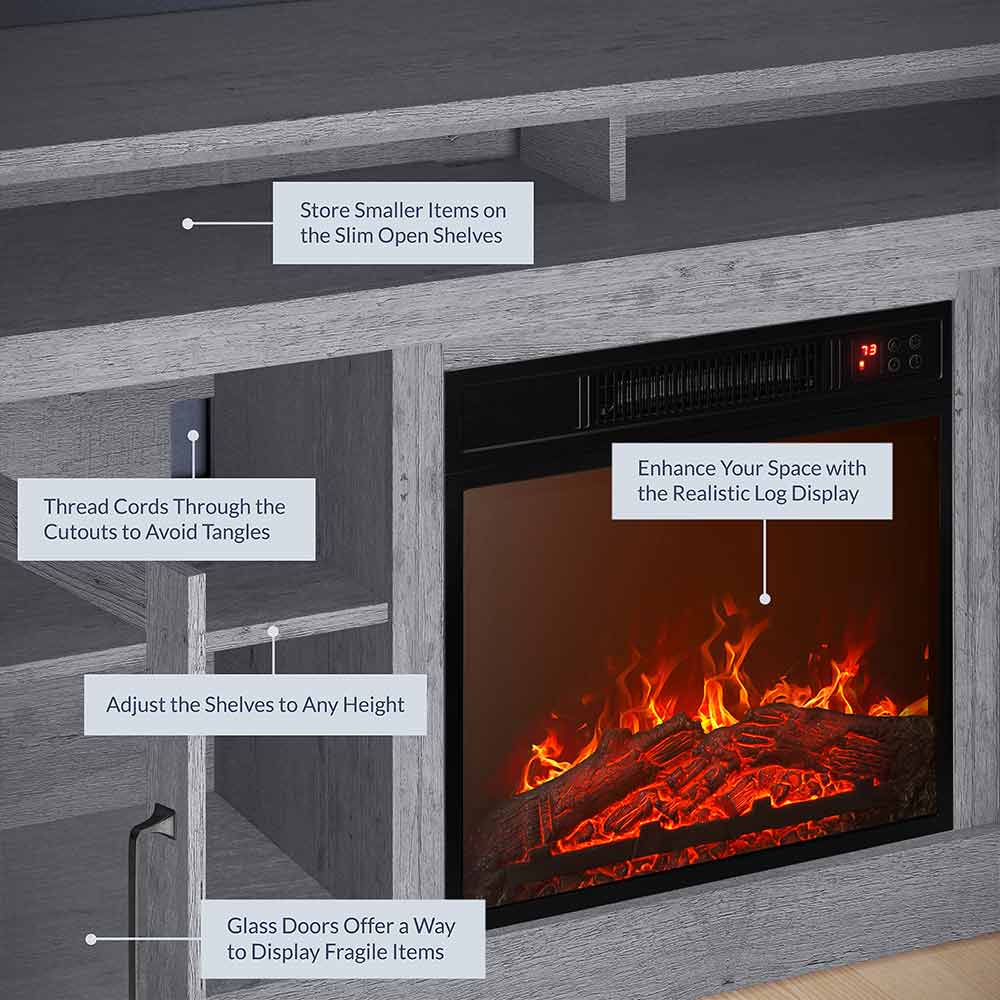 Cayman Farmhouse Fireplace TV Stand for TVs up to 65″