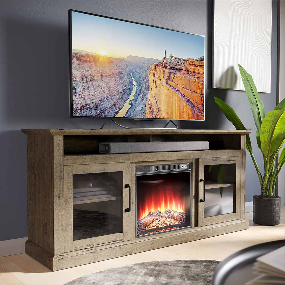 Cayman Farmhouse Fireplace TV Stand for TVs up to 65″