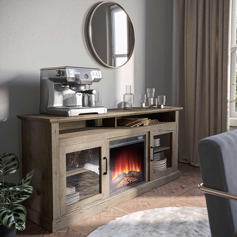 Cayman Farmhouse Fireplace TV Stand for TVs up to 65″