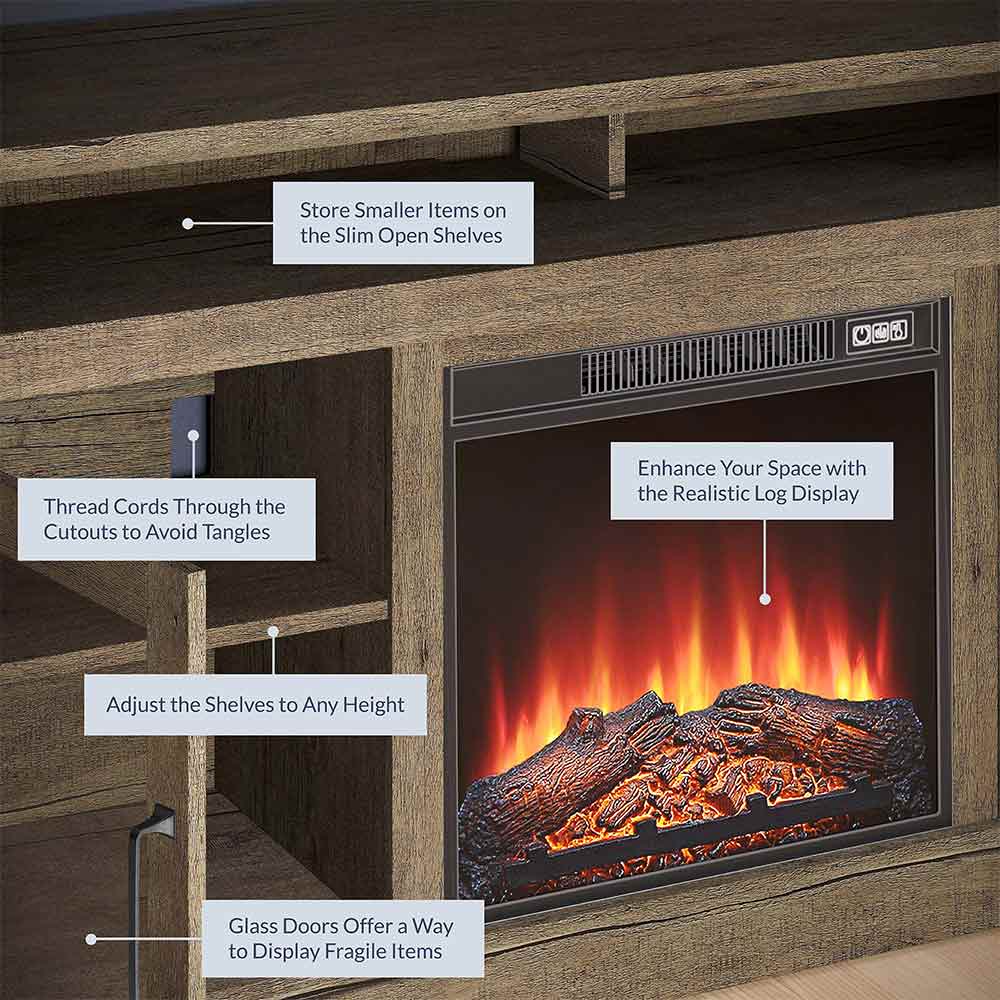 Cayman Farmhouse Fireplace TV Stand for TVs up to 65″