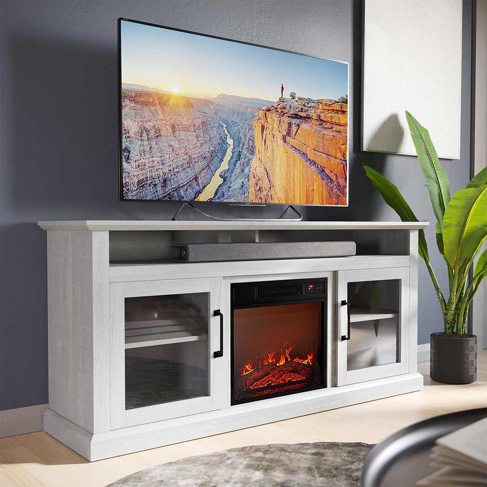 Cayman Farmhouse Fireplace TV Stand for TVs up to 65″