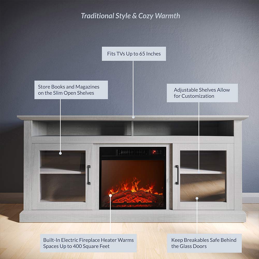 Cayman Farmhouse Fireplace TV Stand for TVs up to 65″