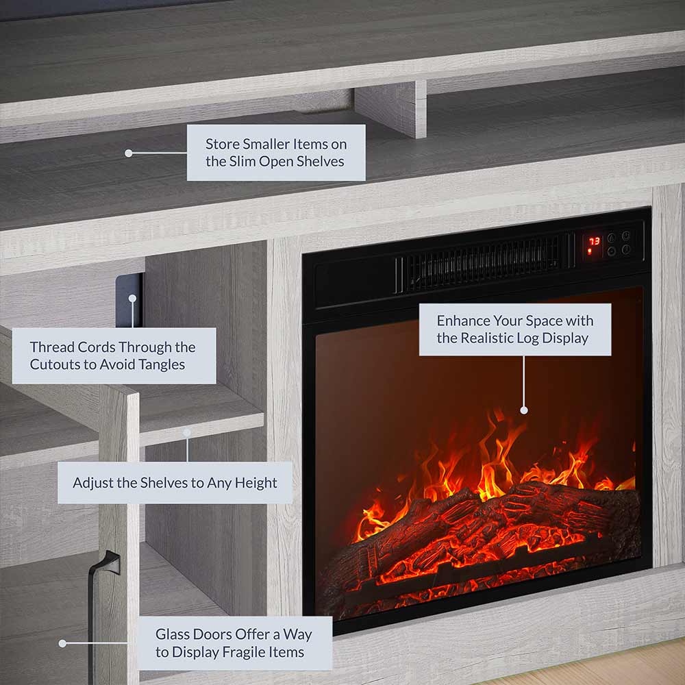 Cayman Farmhouse Fireplace TV Stand for TVs up to 65″