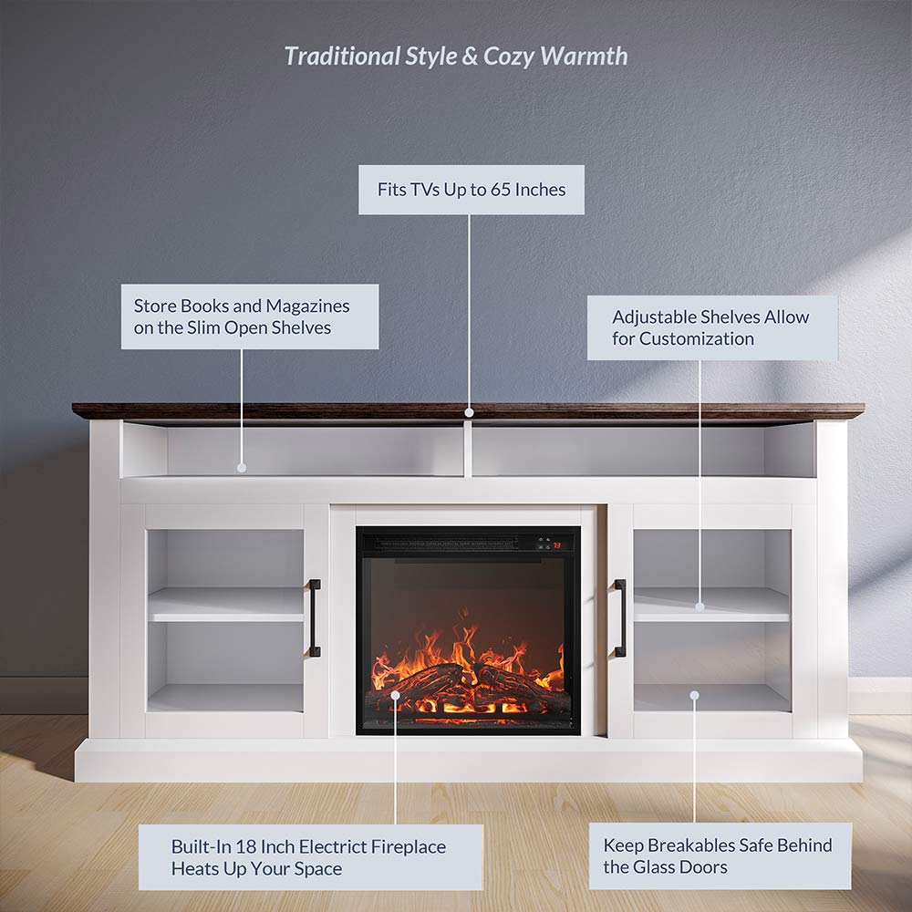 Cayman Farmhouse Fireplace TV Stand for TVs up to 65″