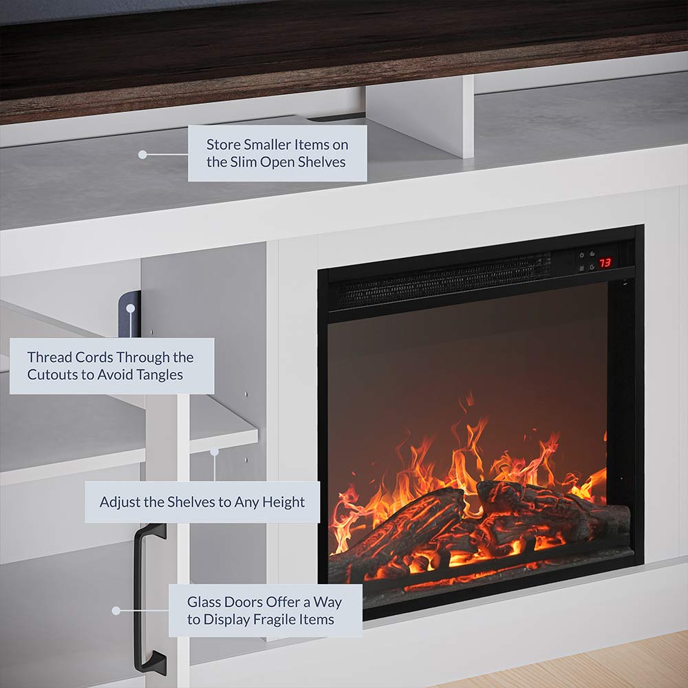 Cayman Farmhouse Fireplace TV Stand for TVs up to 65″