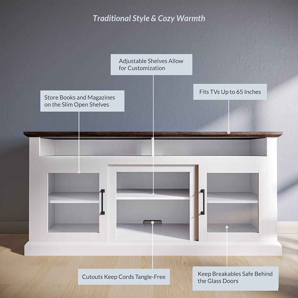 Cayman Modern Fireplace TV Stand for 65+ Inch TV