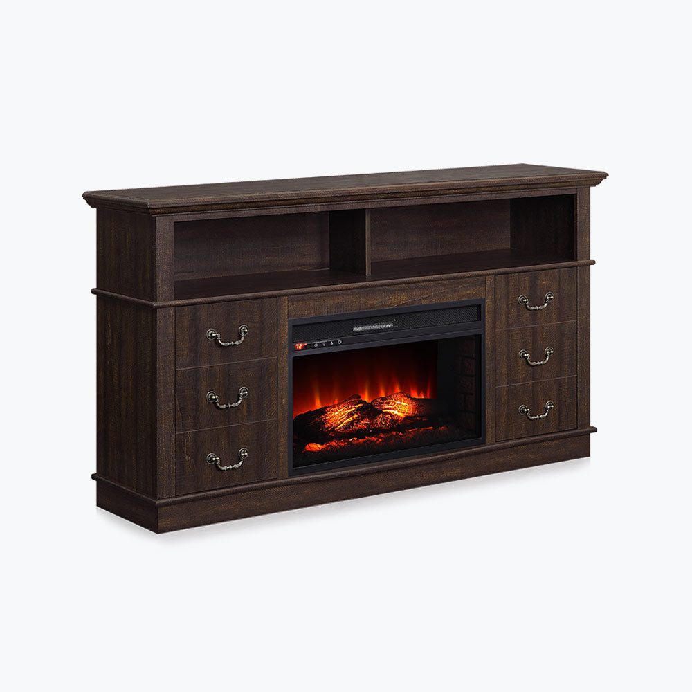 Stoneford Farmhouse TV Stand with Fireplace for 65+ Inch TV