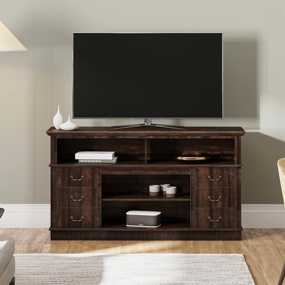 Stoneford Farmhouse TV Stand with Fireplace for 65+ Inch TV