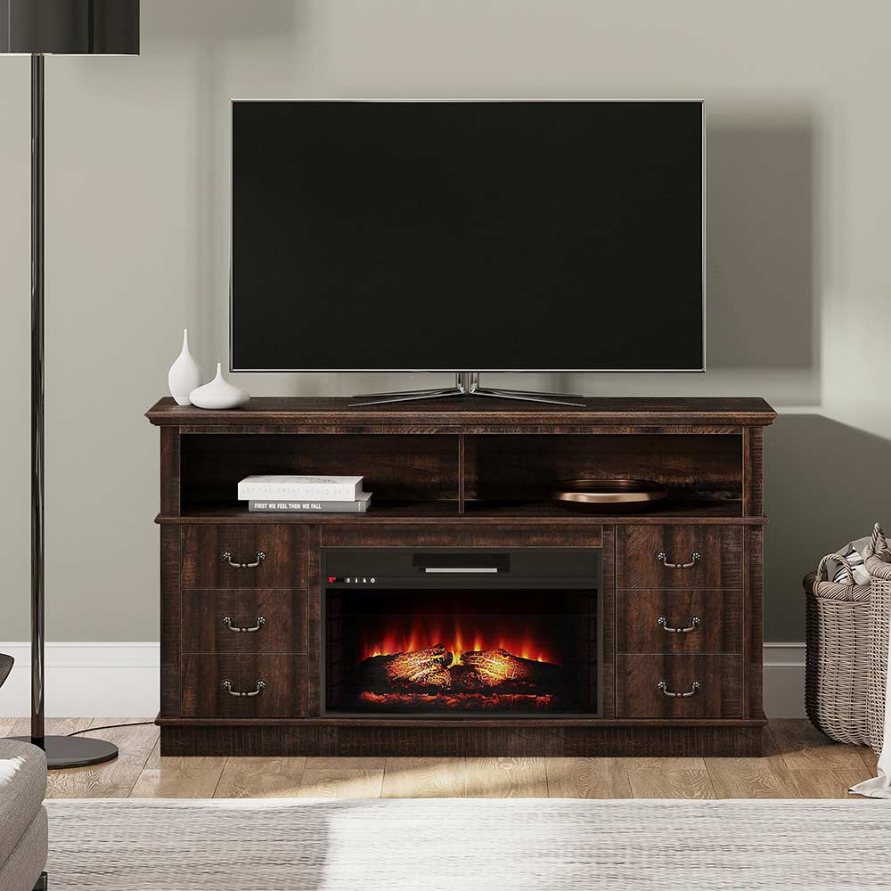 Stoneford Farmhouse TV Stand with Fireplace for 65+ Inch TV