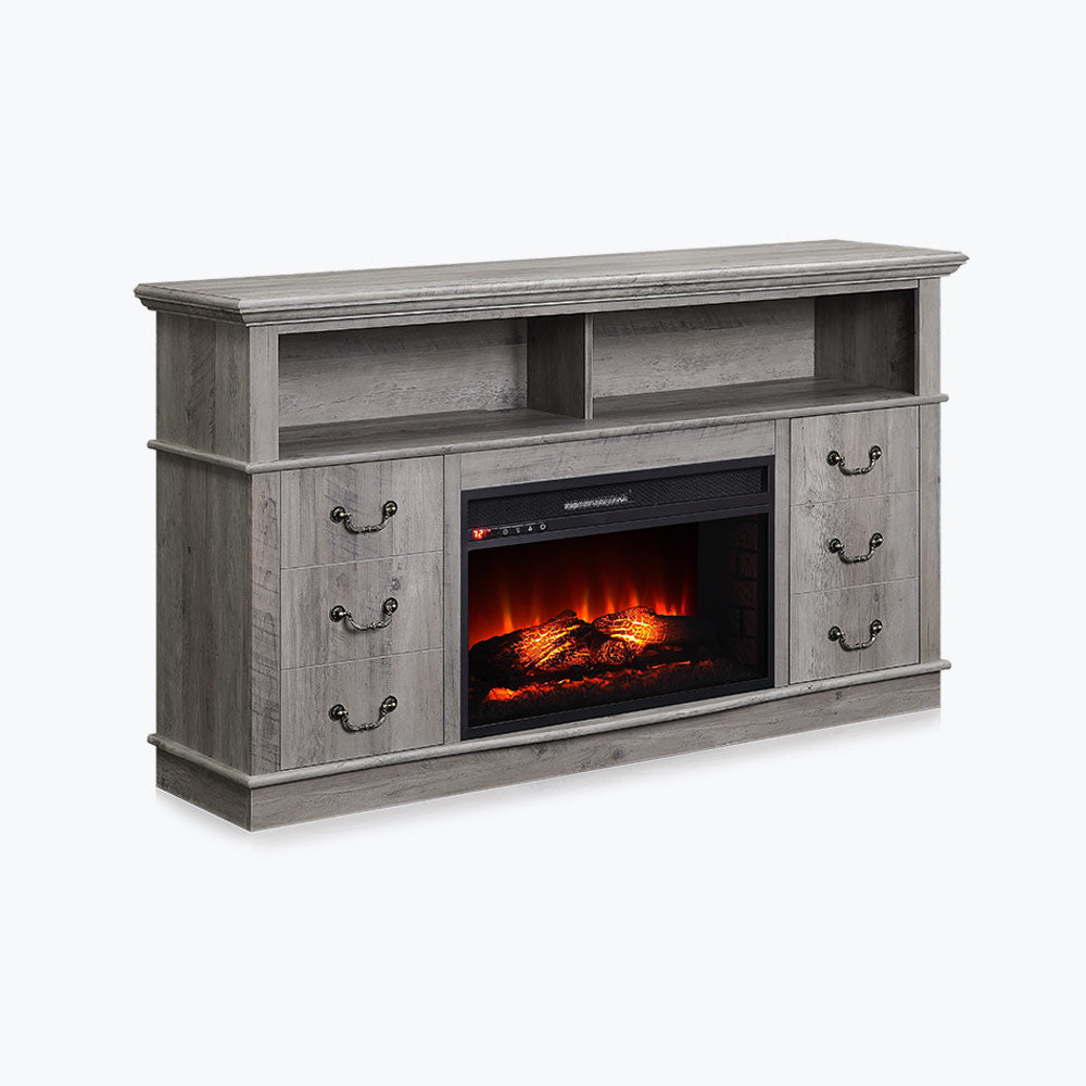 Stoneford Farmhouse TV Stand with Fireplace for 65+ Inch TV