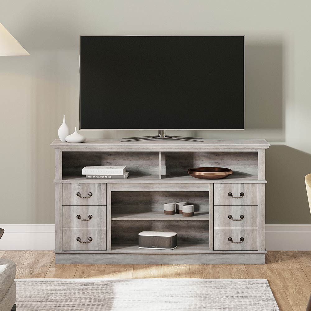 Stoneford Farmhouse TV Stand with Fireplace for 65+ Inch TV