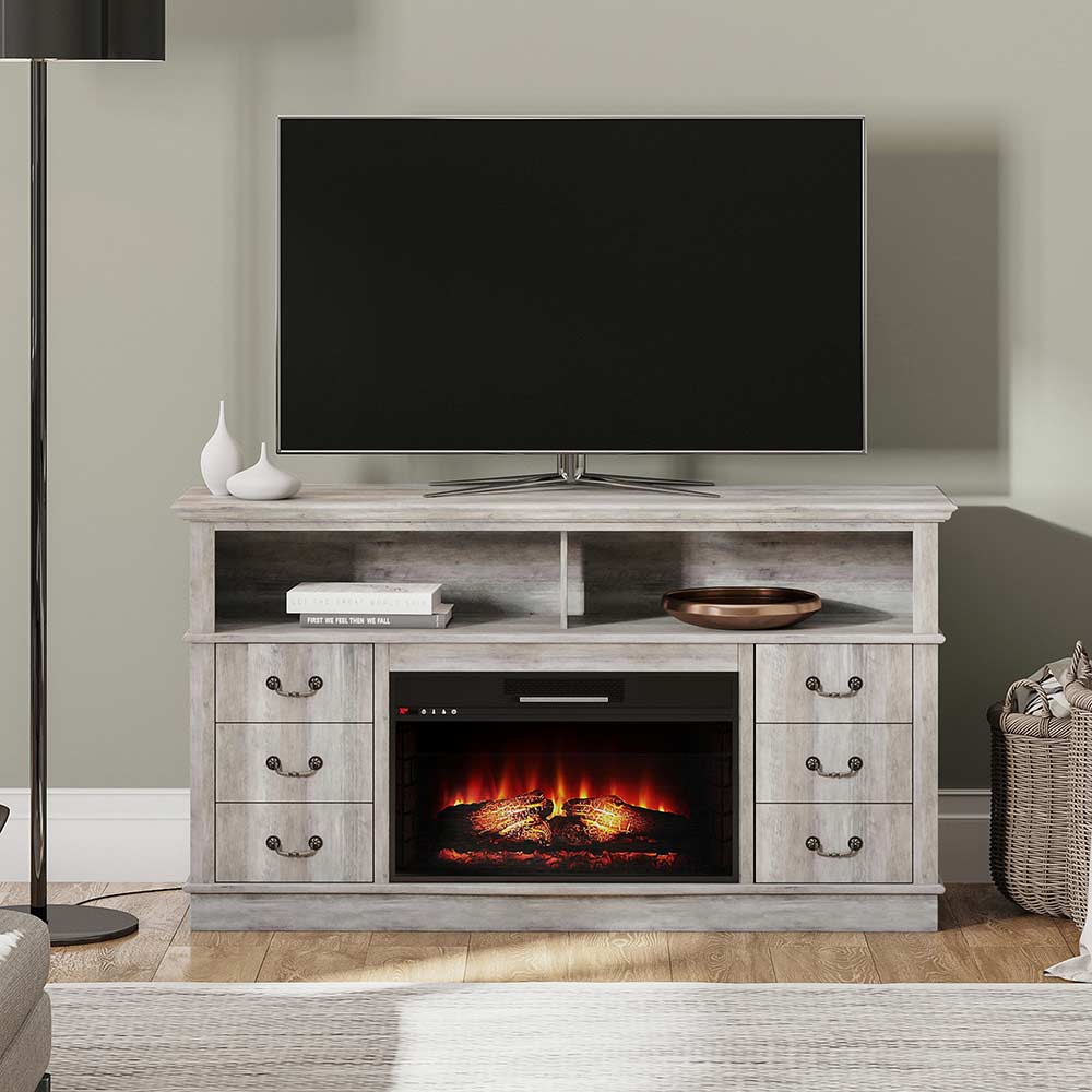 Stoneford Farmhouse TV Stand with Fireplace for 65+ Inch TV