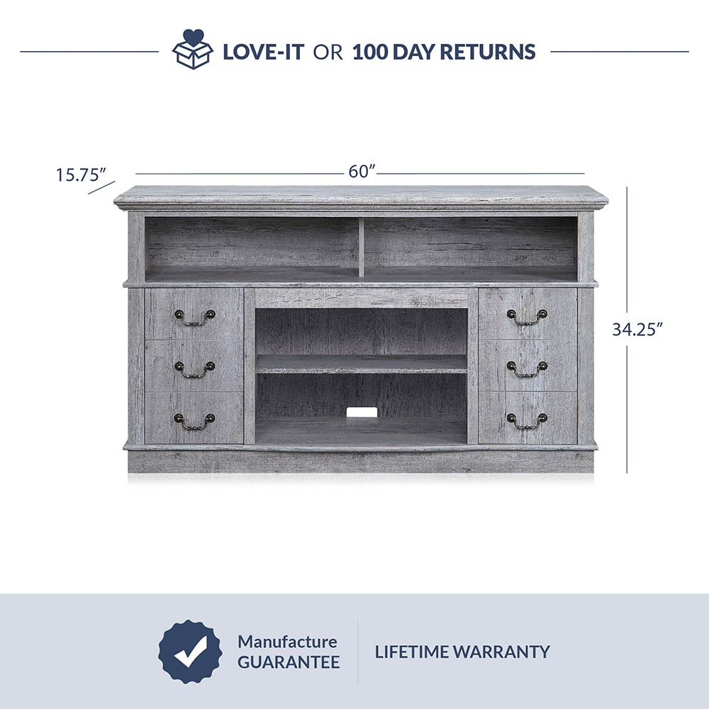 Stoneford Farmhouse TV Stand with Fireplace for 65+ Inch TV