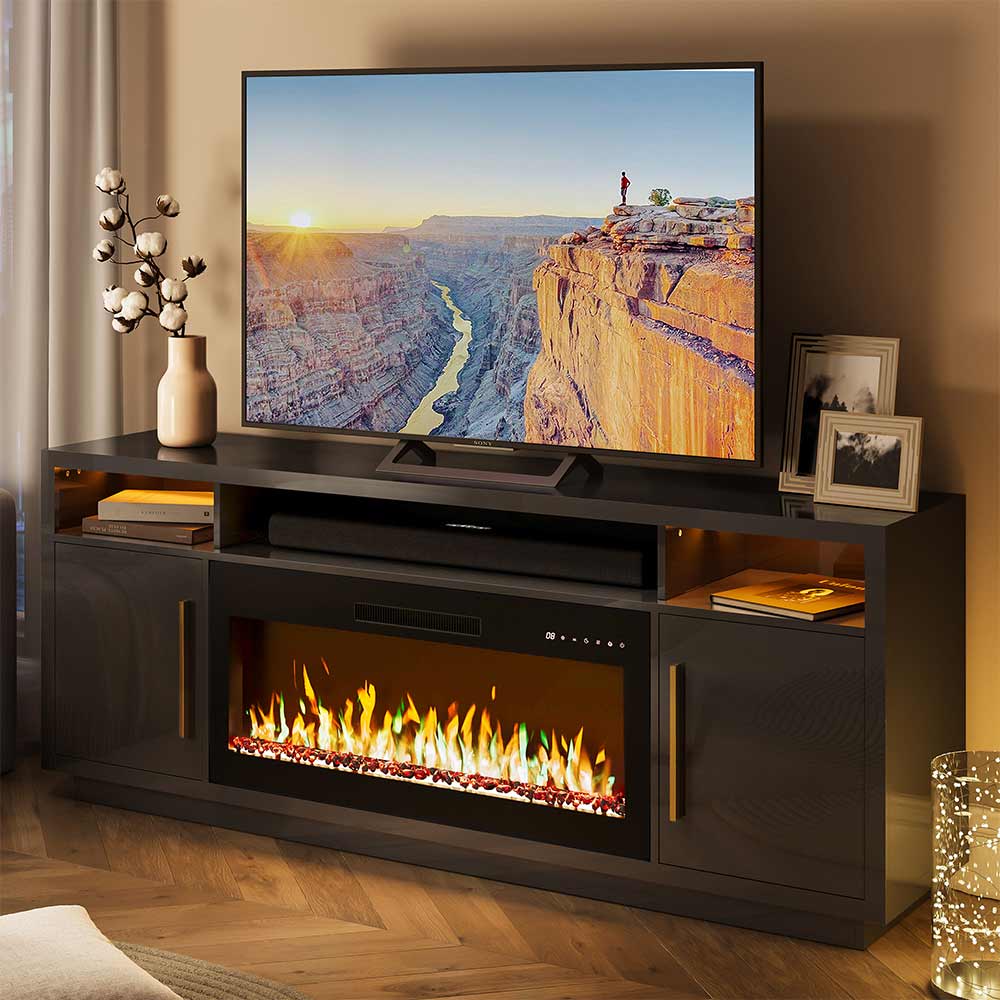 Avenue Long TV Stand with Fireplace for TVs up to 75″