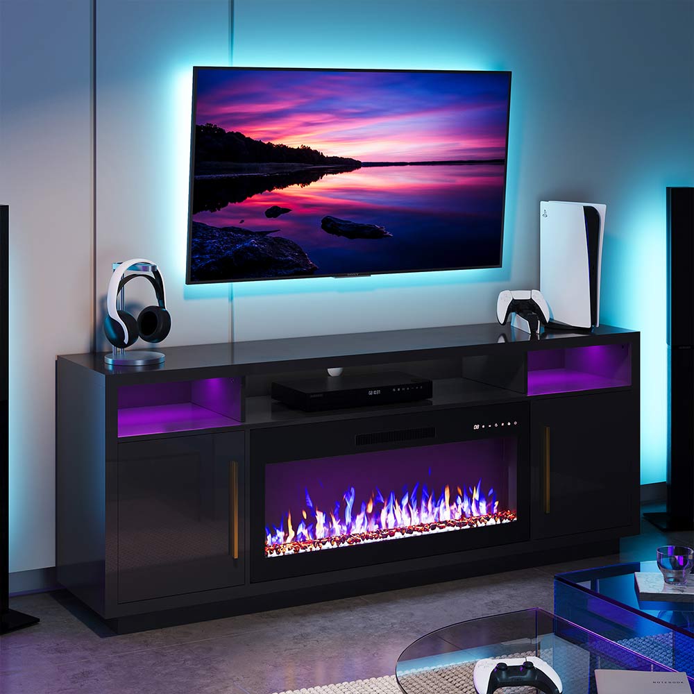 Avenue Low Profile TV Stand with Fireplace for 70+ Inch TV