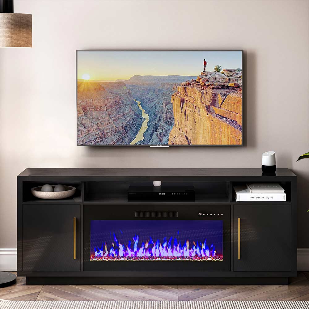 Avenue Low Profile TV Stand with Fireplace for 70+ Inch TV