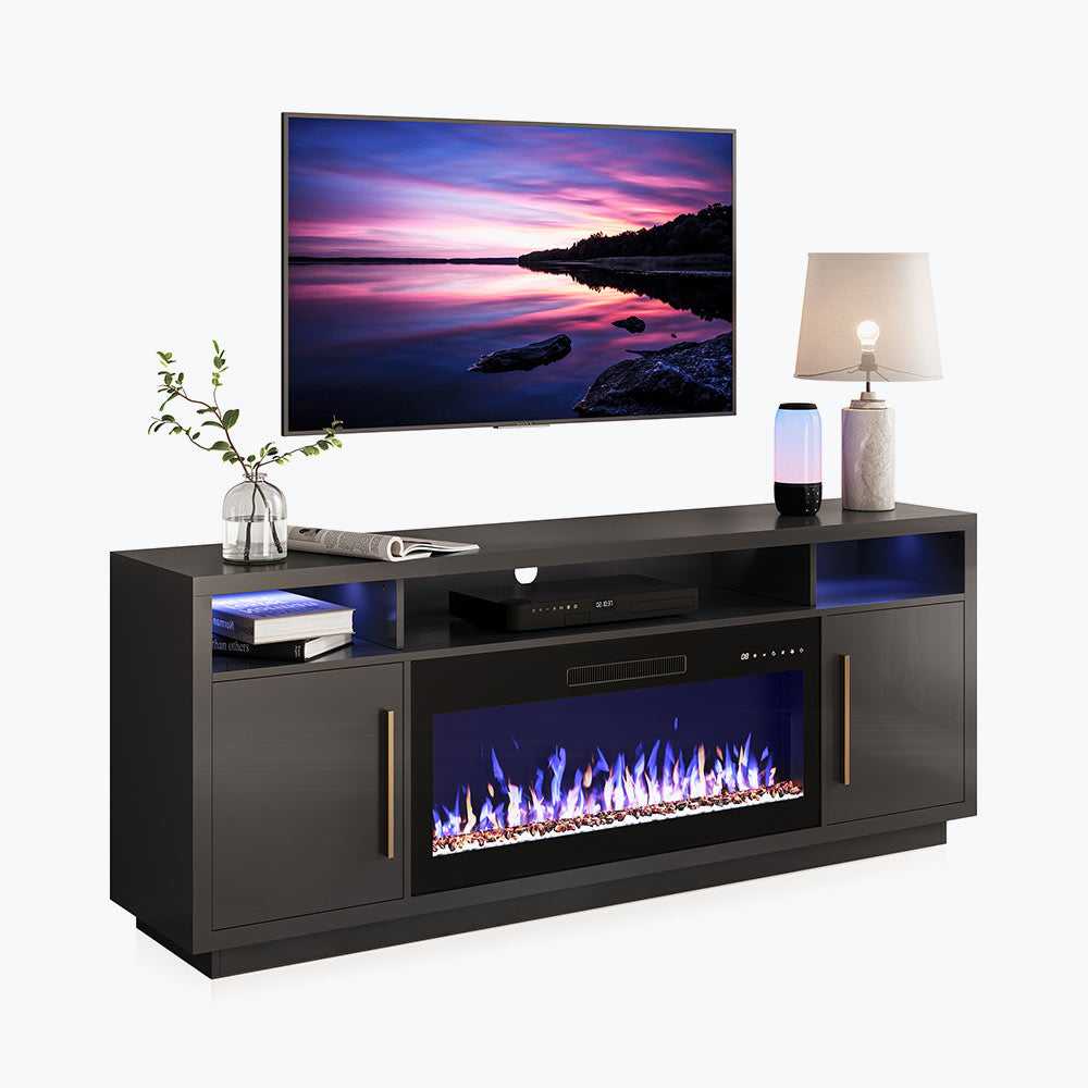 Avenue Long TV Stand with Fireplace for TVs up to 75″