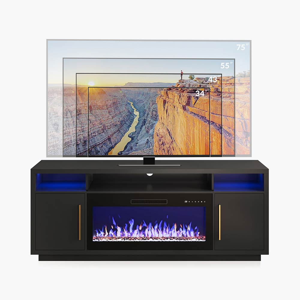 Avenue Long TV Stand with Fireplace for TVs up to 75″