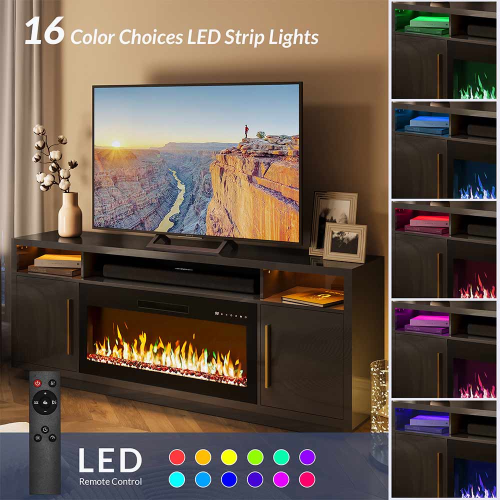 Avenue Long TV Stand with Fireplace for TVs up to 75″