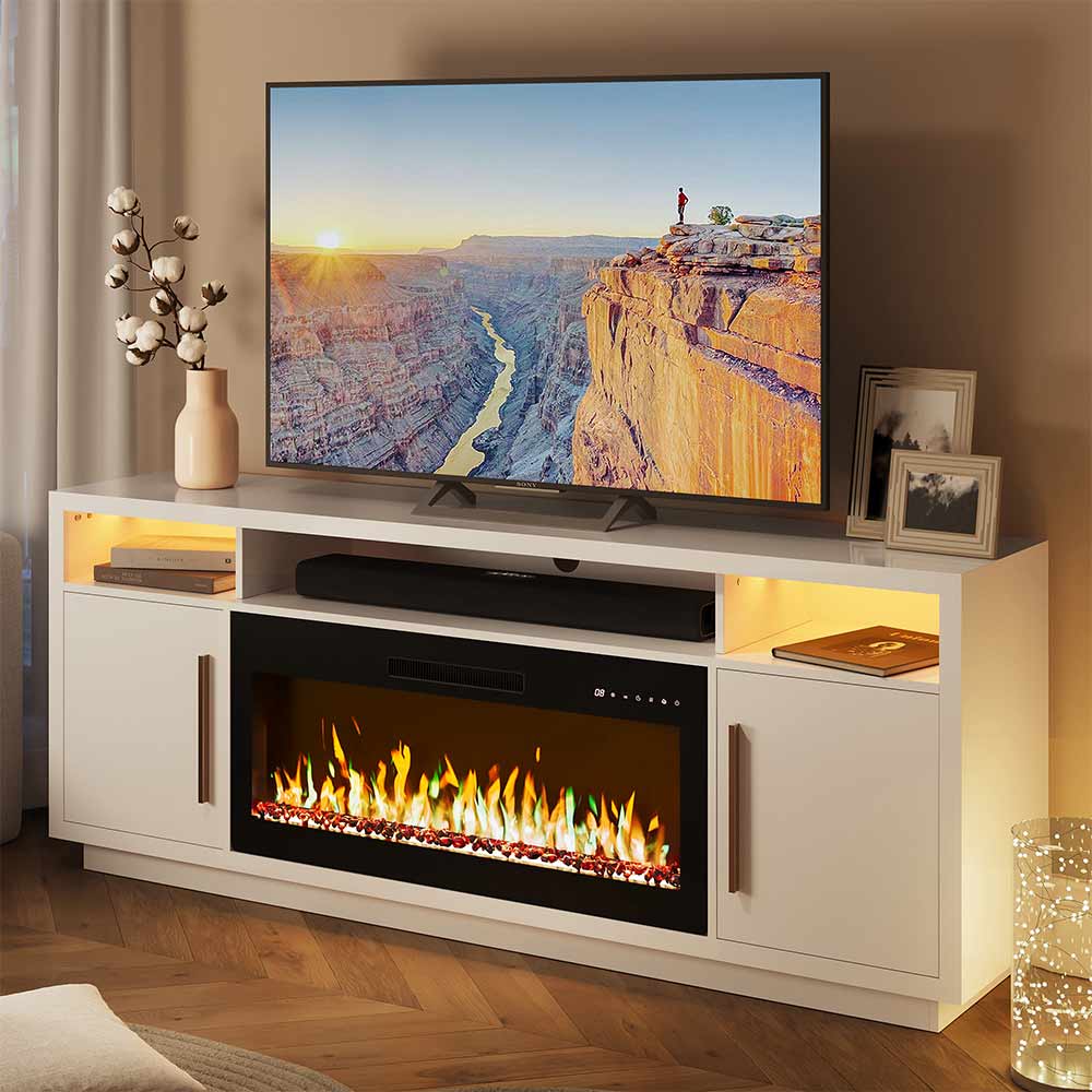 Avenue Long TV Stand with Fireplace for TVs up to 75″