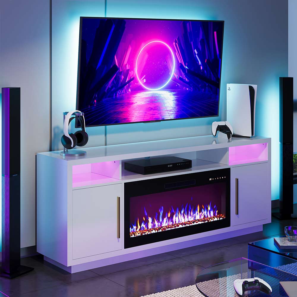 Avenue Low Profile TV Stand with Fireplace for 70+ Inch TV